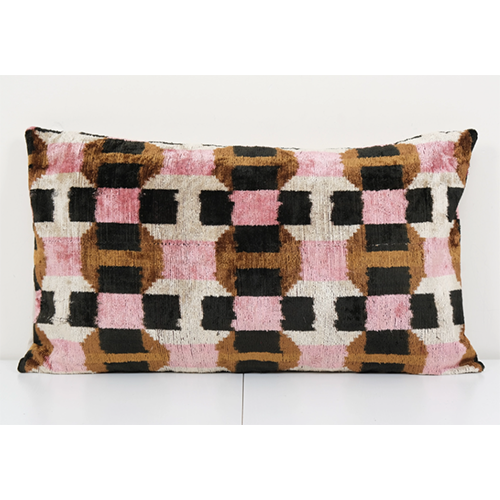 16x 22 Coussin Ikat en Velours de Soie