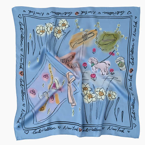New York In Sketches Silk Scarf Blue