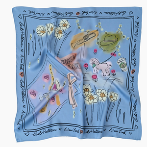 New York In Sketches Silk Scarf Blue