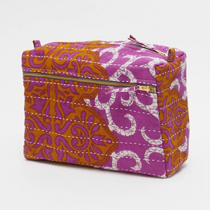 Vintage Kantha Toiletry Bag Pink/Red/Orange