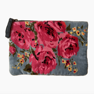 Pochette en velours Rome bleu noisette