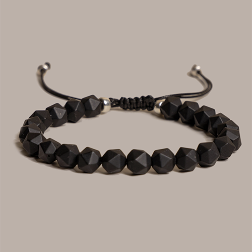Matte Black Onyx & Sterling Silver Men's Bracelet