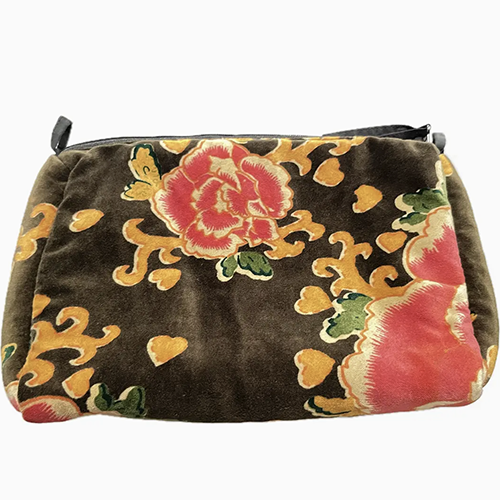 Rome Velvet Pouch Peonies Olive