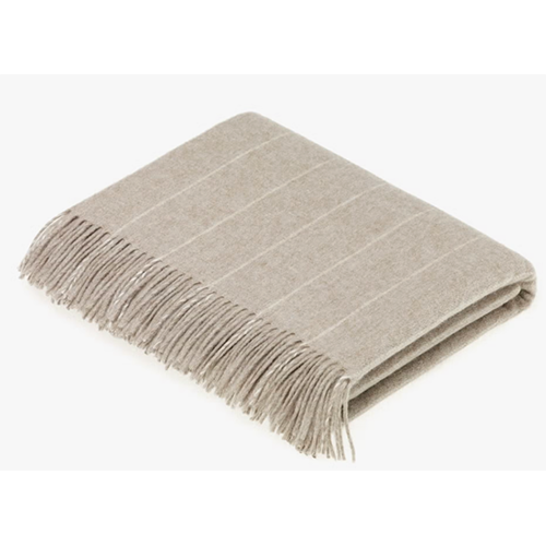 Jeté en laine mérinos à rayures beige