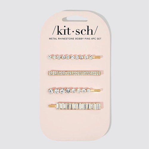 Kitsch Metal Rhinestone Assorted Bobby Pins 4 pc Gold