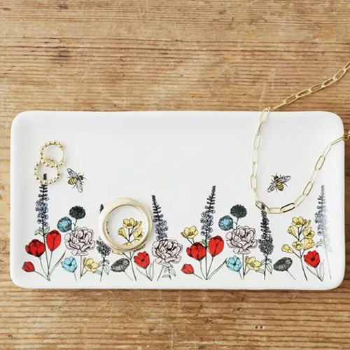 Longue coupelle à bijoux en fleurs sauvages