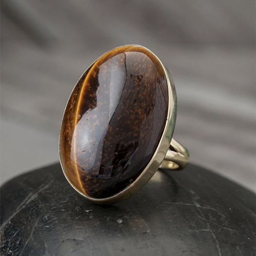 Large Brass Freeform Stone Ring