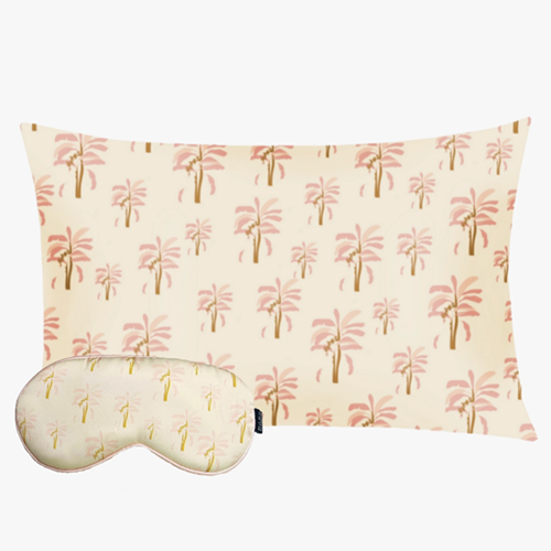 Coastal Pink Palms Satin Pillowcase & Eyemask Set