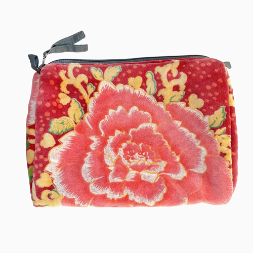 Rome Velvet Pouch Peonies Red