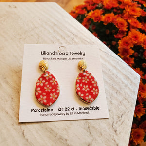 Lili & Trotro Porcelain Earrings Red Floral