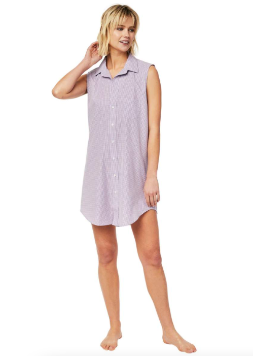 Cat's Pajamas Lavender Check Luxe Pima Sleeveless Night Shirt